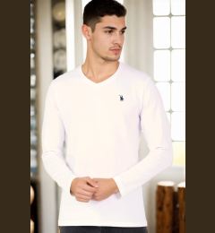 Снимка на T8587 DEWBERRY V-NECK MEN'S LONG SLEEVE T-SHIRT-WHITE 1