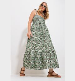 Снимка на Trend Alaçatı Stili Women's Almond Green Strap Skirt Flounce Floral Patterned Gimped Woven Dress