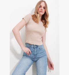 Снимка на Trend Alaçatı Stili Women's Beige Crew Neck Crop Knitted Blouse