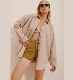 Снимка на Trend Alaçatı Stili Women's Beige Oversize Linen Shirt