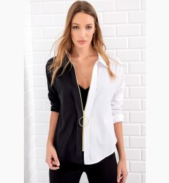 Снимка на Trend Alaçatı Stili Women's Black and White Zippered Color Block Woven Shirt