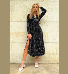 Снимка на Trend Alaçatı Stili Women's Black Polka Dot Patterned Woven Viscon Shirt Dress