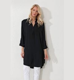 Снимка на Trend Alaçatı Stili Women's Black Shirt Collar Half Pop Long Woven Tunic