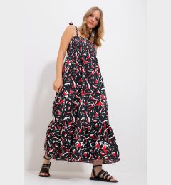 Снимка на Trend Alaçatı Stili Women's Black Strap Skirt Flounce Floral Pattern Gimped Woven Dress