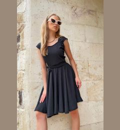 Снимка на Trend Alaçatı Stili Women's Black Thick Strappy Skirt Flounce Tied Belt Dress