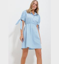 Снимка на Trend Alaçatı Stili Women's Blue Shirt Collar Watermelon Sleeve Poplin Dress