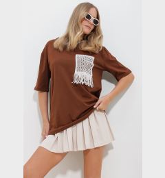 Снимка на Trend Alaçatı Stili Women's Brown Crew Neck Knitted Two Thread T-Shirt