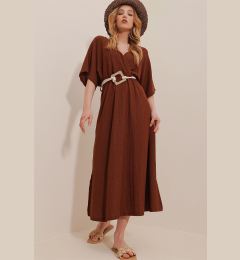 Снимка на Trend Alaçatı Stili Women's Brown Double Breasted Collar Waist Belted Midi Dress