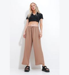 Снимка на Trend Alaçatı Stili Women's Camel Waist Elastic Wide Leg Loose Woven Trousers