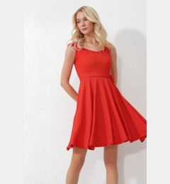 Снимка на Trend Alaçatı Stili Women's Coral Thick Strappy Skirt Flounce Tied Belted Dress