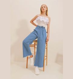 Снимка на Trend Alaçatı Stili Women's Dark Blue Legs Tasseled High Waist Palazzo Jeans