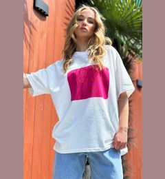 Снимка на Trend Alaçatı Stili Women's Fuchsia Crew Neck Printed Oversize T-Shirt