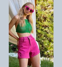 Снимка на Trend Alaçatı Stili Women's Fuchsia Double Leg High Waist Denim Shorts