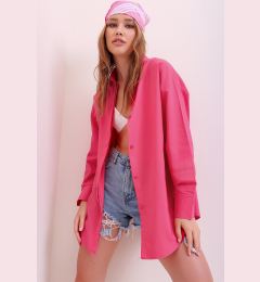 Снимка на Trend Alaçatı Stili Women's Fuchsia Oversize Long Woven Shirt