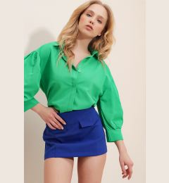 Снимка на Trend Alaçatı Stili Women's Green Balloon Sleeve Basic Poplin Shirt