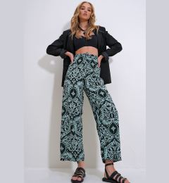 Снимка на Trend Alaçatı Stili Women's Green Elastic Waist Patterned Woven Viscose Trousers