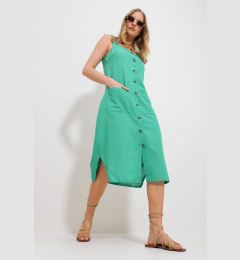 Снимка на Trend Alaçatı Stili Women's Green Midi Length Linen Woven Dress