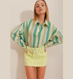 Снимка на Trend Alaçatı Stili Women's Green Striped Poplin Crop Shirt