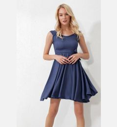 Снимка на Trend Alaçatı Stili Women's Indigo Thick Strappy Skirt Flounce Tied Belt Dress