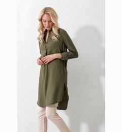 Снимка на Trend Alaçatı Stili Women's Khaki Shirt Collar Half Pop Long Woven Tunic