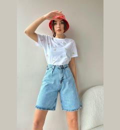 Снимка на Trend Alaçatı Stili Women's Light Blue High Waist Wide Leg Bermuda Denim Shorts