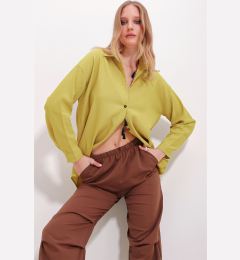 Снимка на Trend Alaçatı Stili Women's Mustard Oversize Linen Shirt