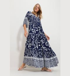 Снимка на Trend Alaçatı Stili Women's Navy Blue Front Lace Patterned Woven Viscose Dress