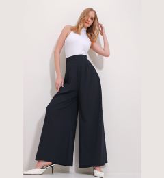 Снимка на Trend Alaçatı Stili Women's Navy Blue High Waist Side Zipper Wide Leg Woven Trousers