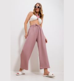 Снимка на Trend Alaçatı Stili Women's Powder Pink Elastic Waist Wide Leg Loose Woven Trousers