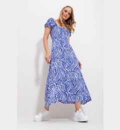 Снимка на Trend Alaçatı Stili Women's Saxe Blue Square Neck Floral Pattern Woven Dress