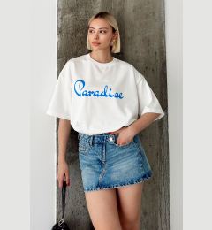 Снимка на Trend Alaçatı Stili Women's White Crew Neck 2 Thread Unisex Front Printed T-Shirt