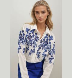 Снимка на Trend Alaçatı Stili Women's White Embroidered Front And Sleeves Embroidered Woven Shirt