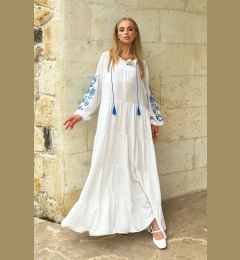 Снимка на Trend Alaçatı Stili Women's White Prevailing Collar Sleeves Embroidered Layered Flounced Woven Viscose Dress