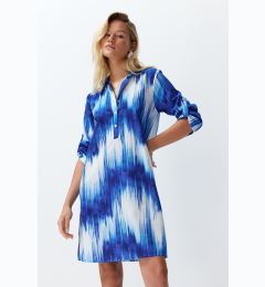 Снимка на Trendyol Abstract Patterned Belted Midi 100% Cotton Beach Dress with Woven Ribbon Accessories