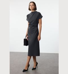 Снимка на Trendyol Anthracite A-Line Cowl Neck Midi Crepe Woven Dress