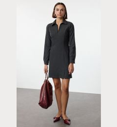 Снимка на Trendyol Anthracite A-Line Shirt Collar Zipper Detailed Polyviscose Mini Woven Dress