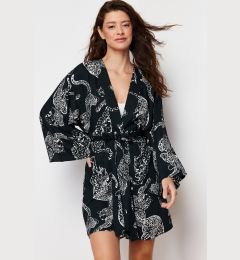 Снимка на Trendyol Anthracite Belted Animal Patterned Viscose Woven Dressing Gown