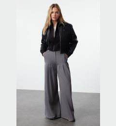 Снимка на Trendyol Anthracite Extra Wide Leg Palazzo Pleated Woven Fabric Trousers