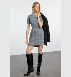 Снимка на Trendyol Anthracite Plaid / Checkered Straight Cut Tweed Woven Dress