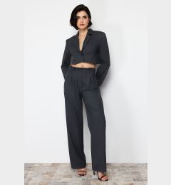 Снимка на Trendyol Anthracite Premium Wide Leg Pinstripe Polyviscon Woven Trousers