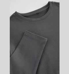 Снимка на Trendyol Anthracite Regular/Normal Cut Long Sleeve Basic Textured 100% Cotton T-Shirt