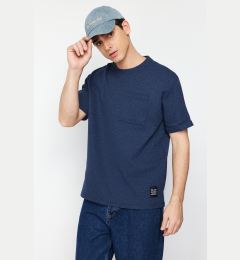 Снимка на Trendyol Basic Indigo Oversize/Wide Cut Textured Waffle Pocket Labeled Short Sleeve T-Shirt