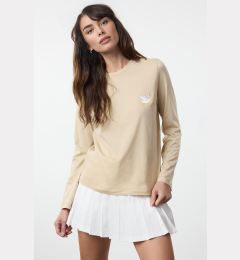 Снимка на Trendyol Beige 100% Cotton Embroidered Long Sleeve Regular/Normal Cut Basic Knitted T-Shirt