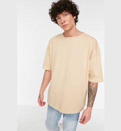 Снимка на Trendyol Beige Basic 100% Cotton Crew Neck Oversize/Wide Cut Short Sleeve T-Shirt