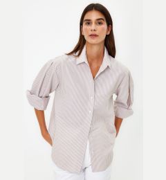 Снимка на Trendyol Beige Basic Striped Oversize Wide Fit Woven Shirt