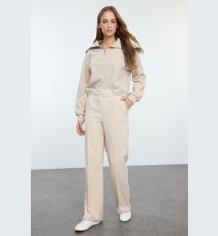 Снимка на Trendyol Beige Belt Detailed Wide Leg/Wide Leg Woven Trousers