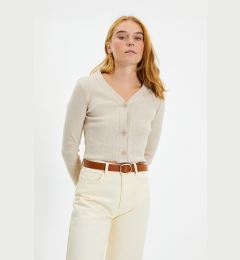 Снимка на Trendyol Beige Buttoned V Neck Fake Knitwear Knitted Blouse