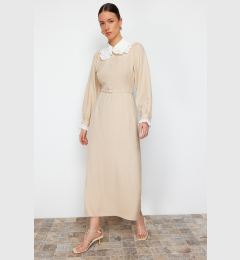 Снимка на Trendyol Beige Collar and Sleeve Lace Detailed A-Line Woven Dress