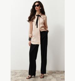 Снимка на Trendyol Beige Collar Bow and Lace Detailed Satin Woven Shirt