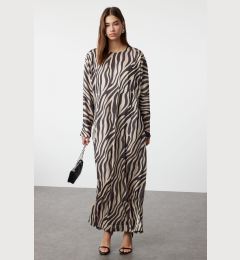 Снимка на Trendyol Beige Crinkle Knit Animal Zebra Pattern Dress